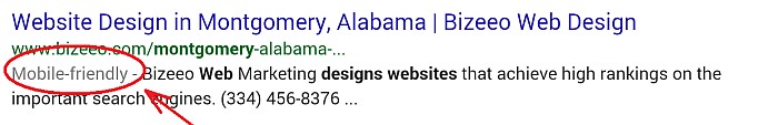 Mobile-friendly Websites in Montgomery, AL - screen capture of Google "mobile-friendly" search results