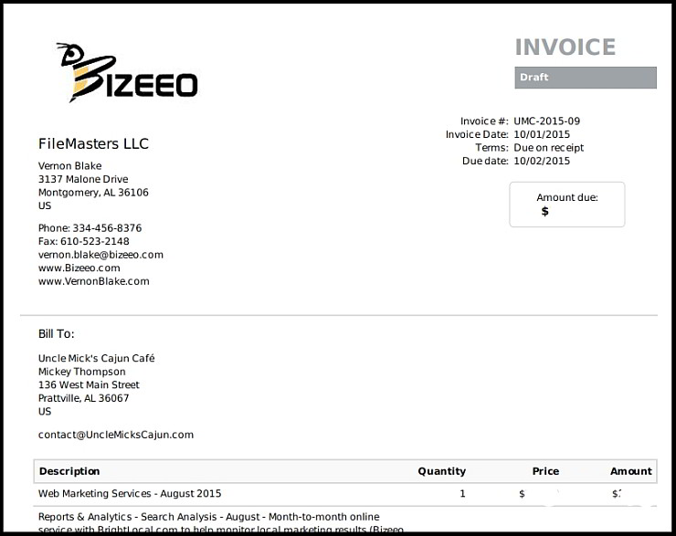 Logo on Invoice Montgomery AL Bizeeo Marketing