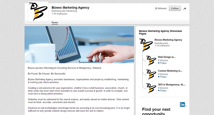 Logomark as Profile Image on LinkedIn Company Page - Bizeeo Marketing Agency Montgomery AL