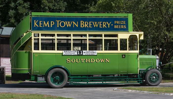 Advertising on vintage bus - Kemp Town Brewery